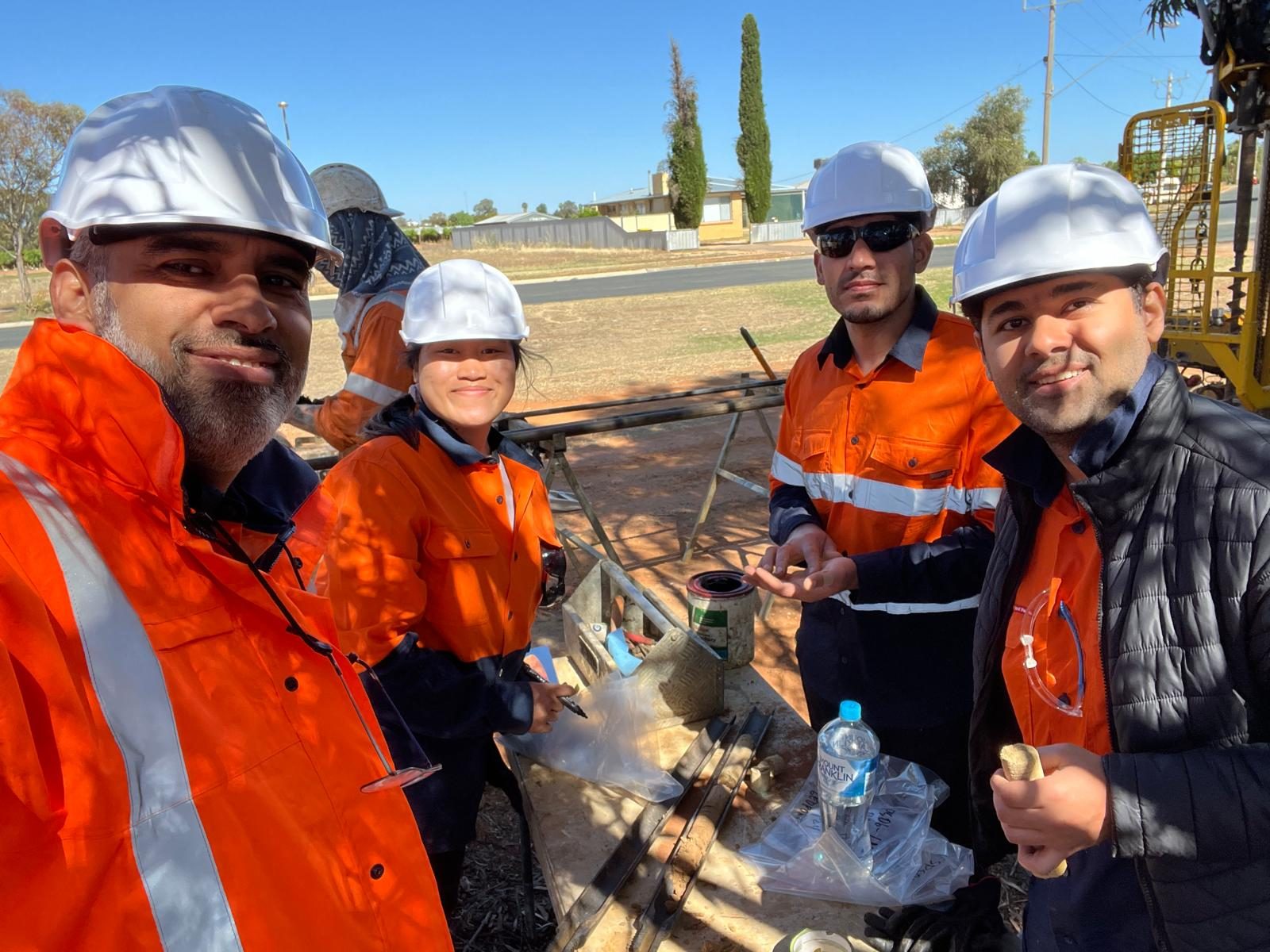 Logging rock core with the drilling crew