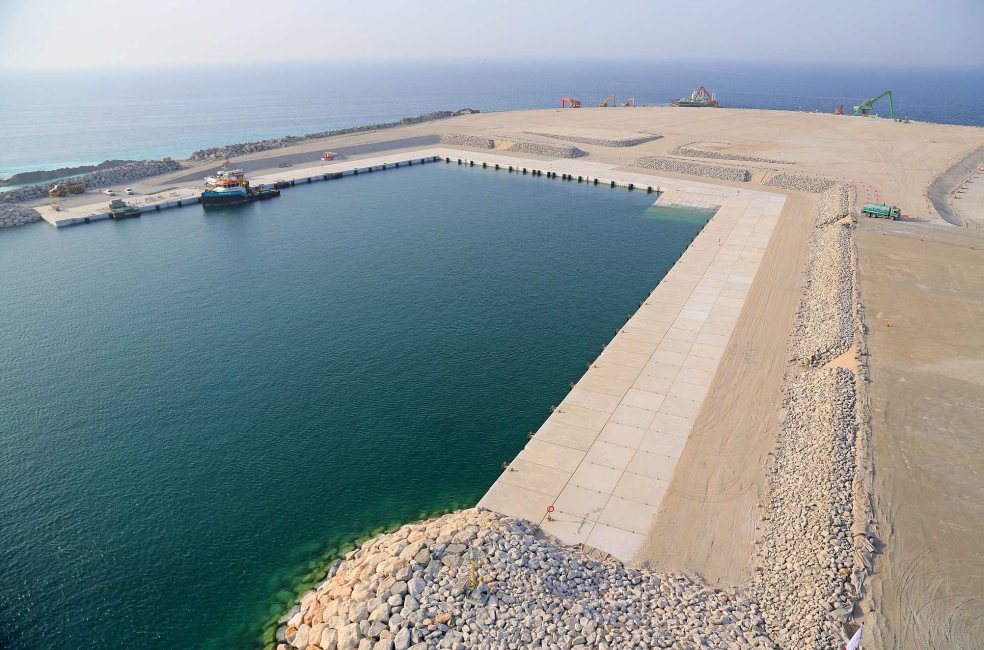 Aerial view of a port and land reclamation project