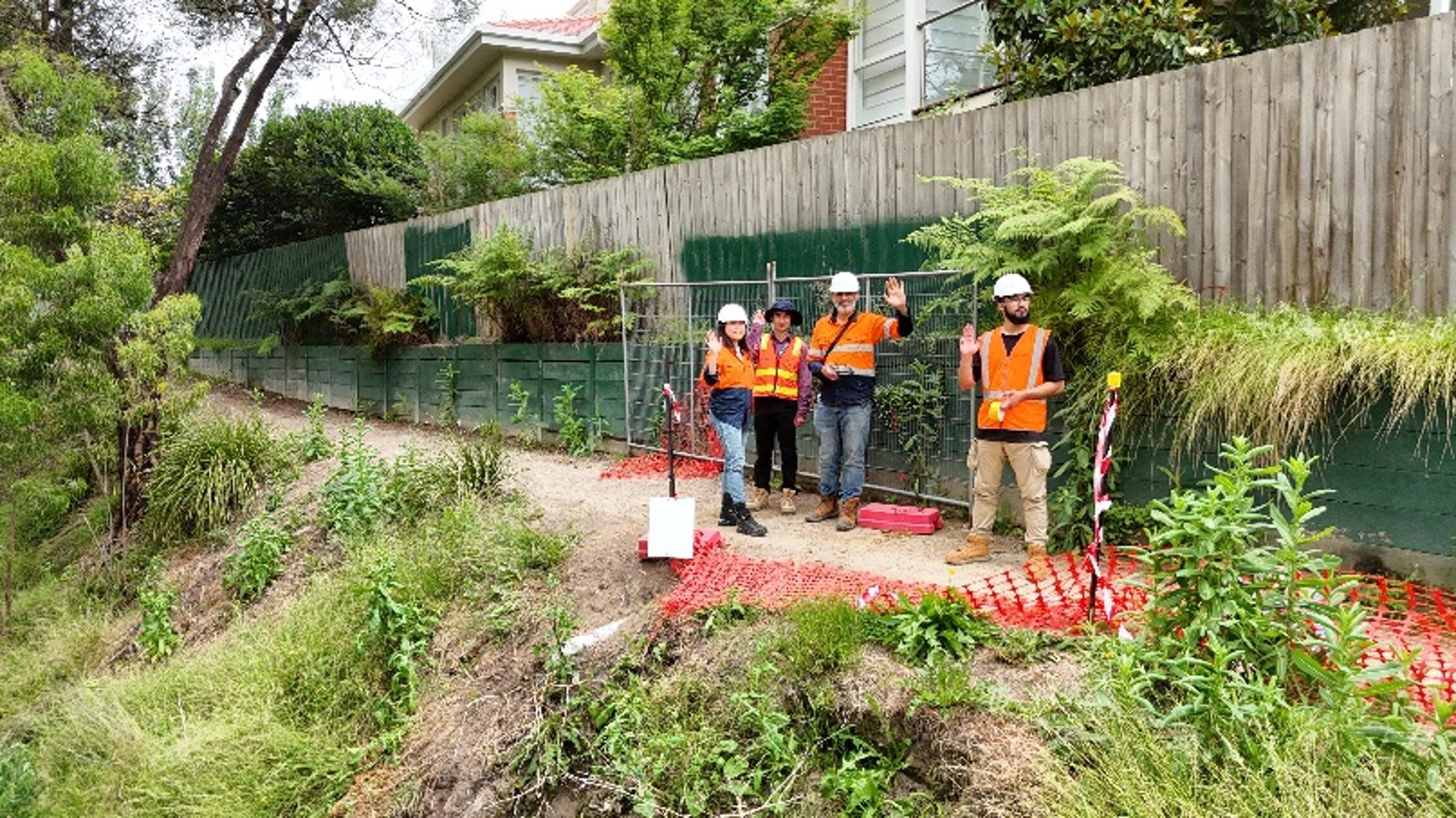 Geoporte team at a creek bank remediation site